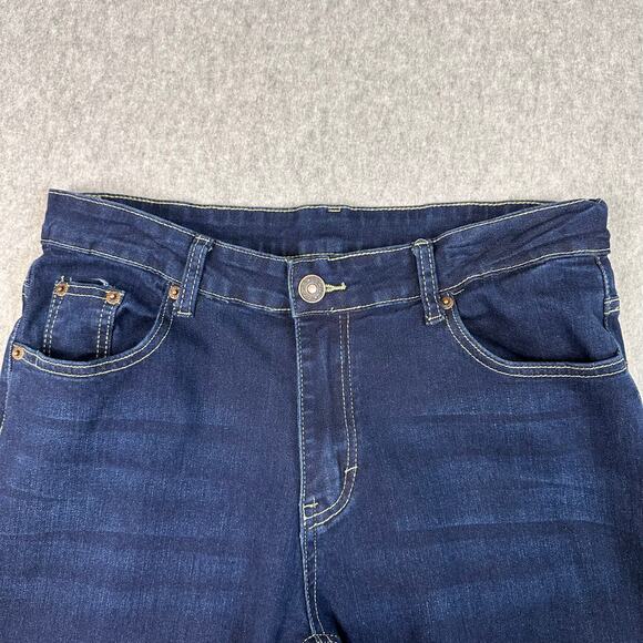 Bootcut Jeans Dark Wash Blue Womens L Mid Rise Stretch Denim 5-Pocket Slim Fit - Picture 6 of 10